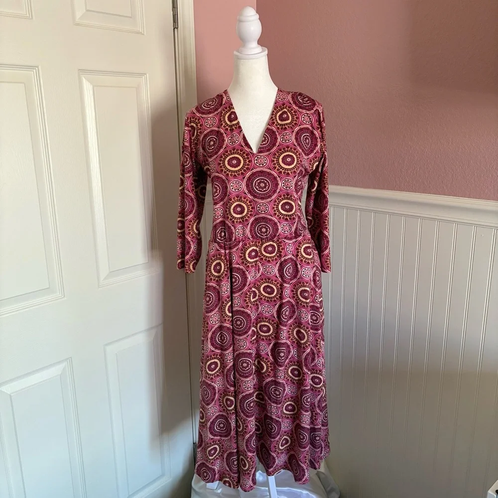 Agnes & Dora size Large Pink Patterned Midi Dress with Pockets - Picture 1 of 9